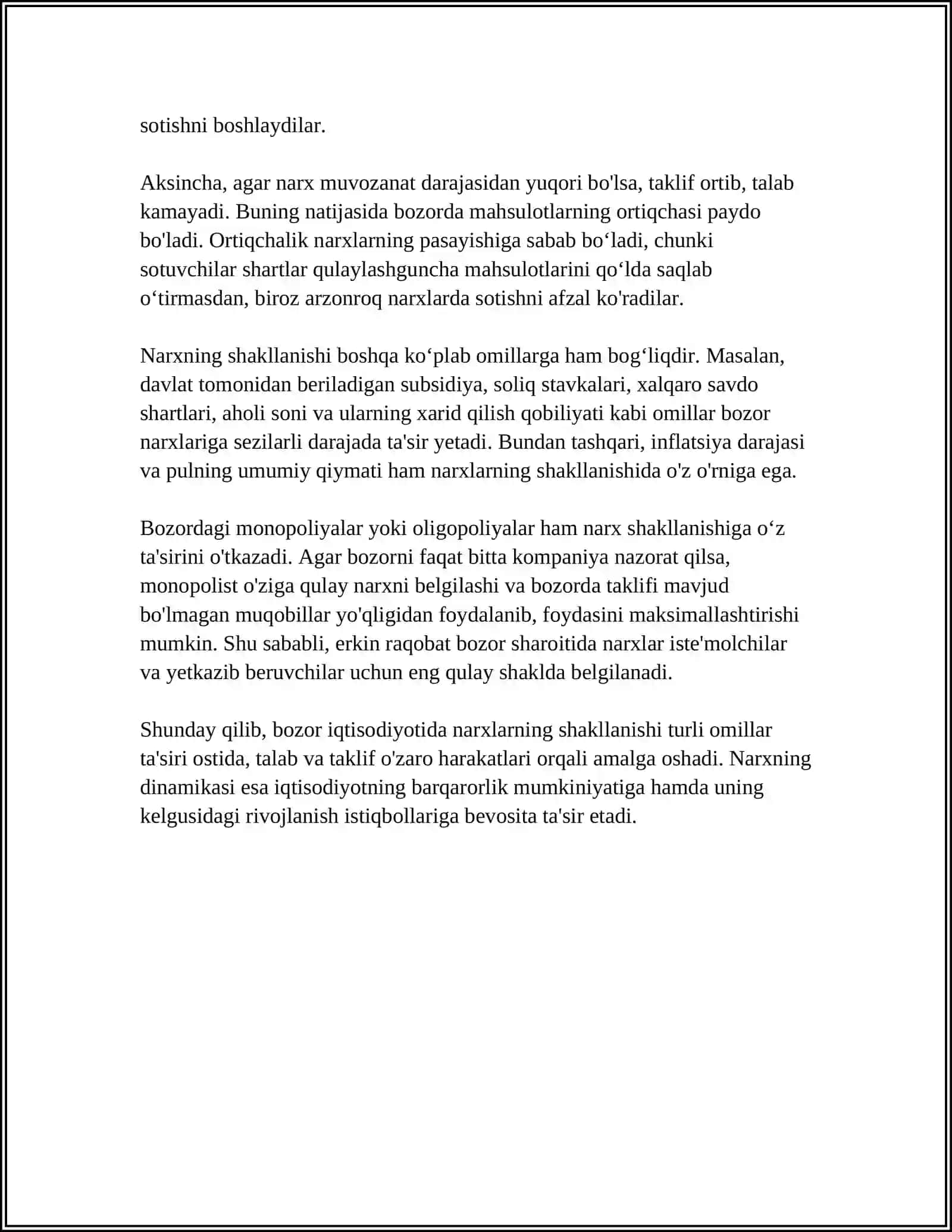BOZOR IQTISODIYOT SHAROITIDA NARXLARNING SHAKLLANISHI 4