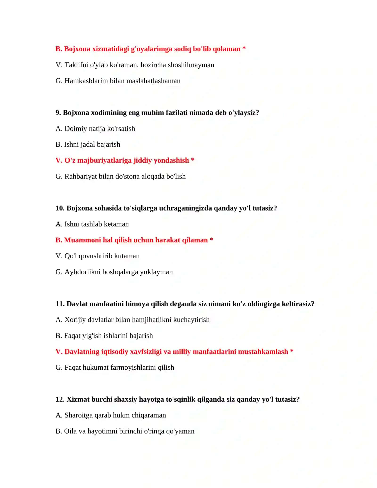 Bojxona xodimi testlari 4