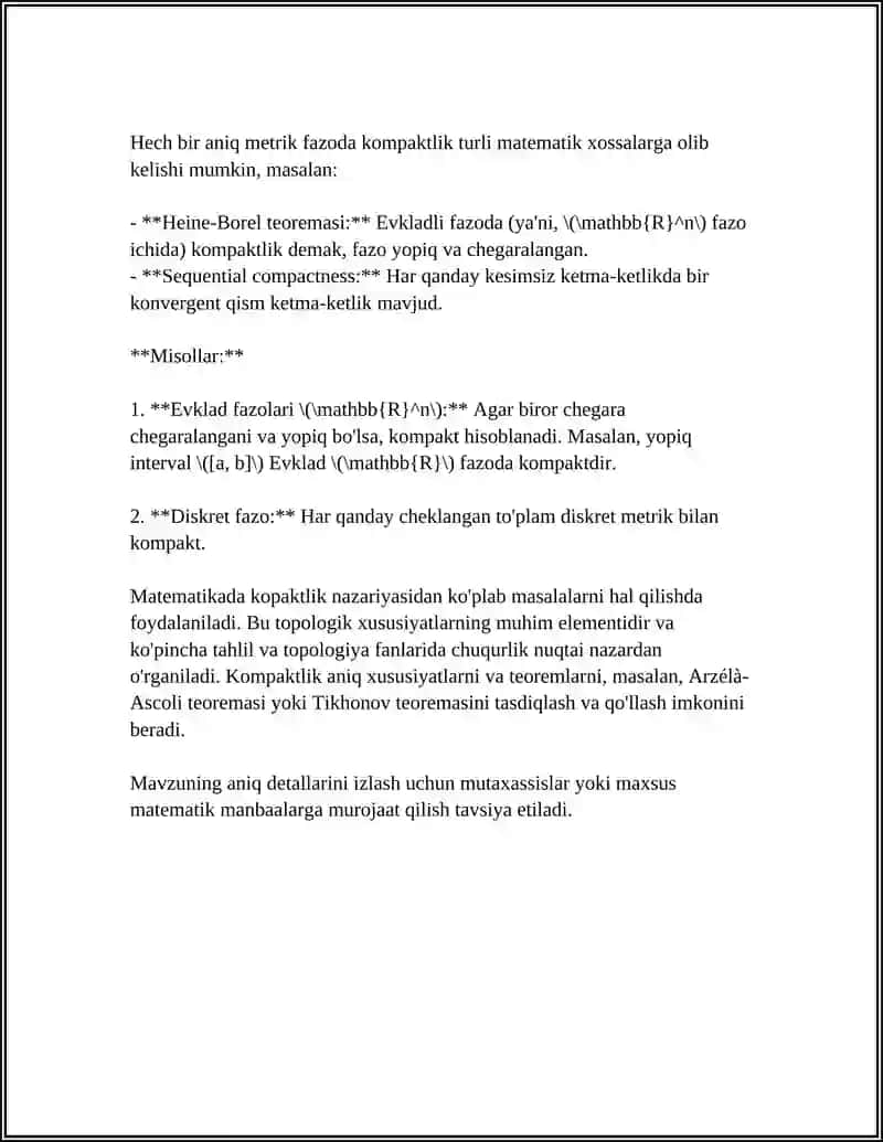 METRIK FAZOLARDA KOMPAKT TO'PLAMLAR. KOMPAKTLILIK KRITERIYASI 4