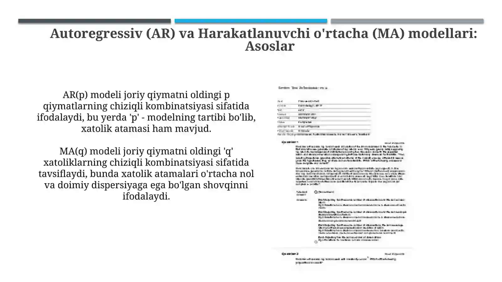 Umumiy avtoregressiv-sirg'aluvchi o'rtacha (ARMA) jarayonlar 4