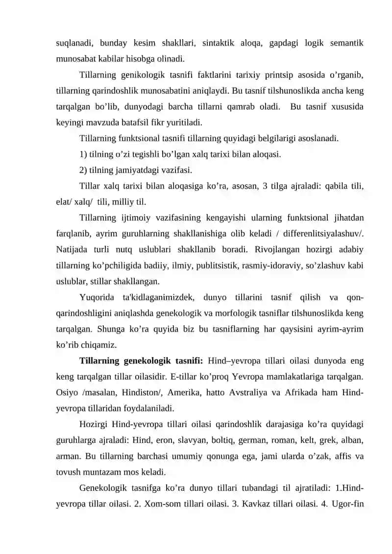 Dunyo tillarining genelogik va morfologik tasnifi 4