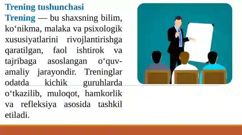 Guruhiy faoliyatda va shaxsning rivojlanishida trening-effekti va umumiy xarakteristikasi.pptx 4