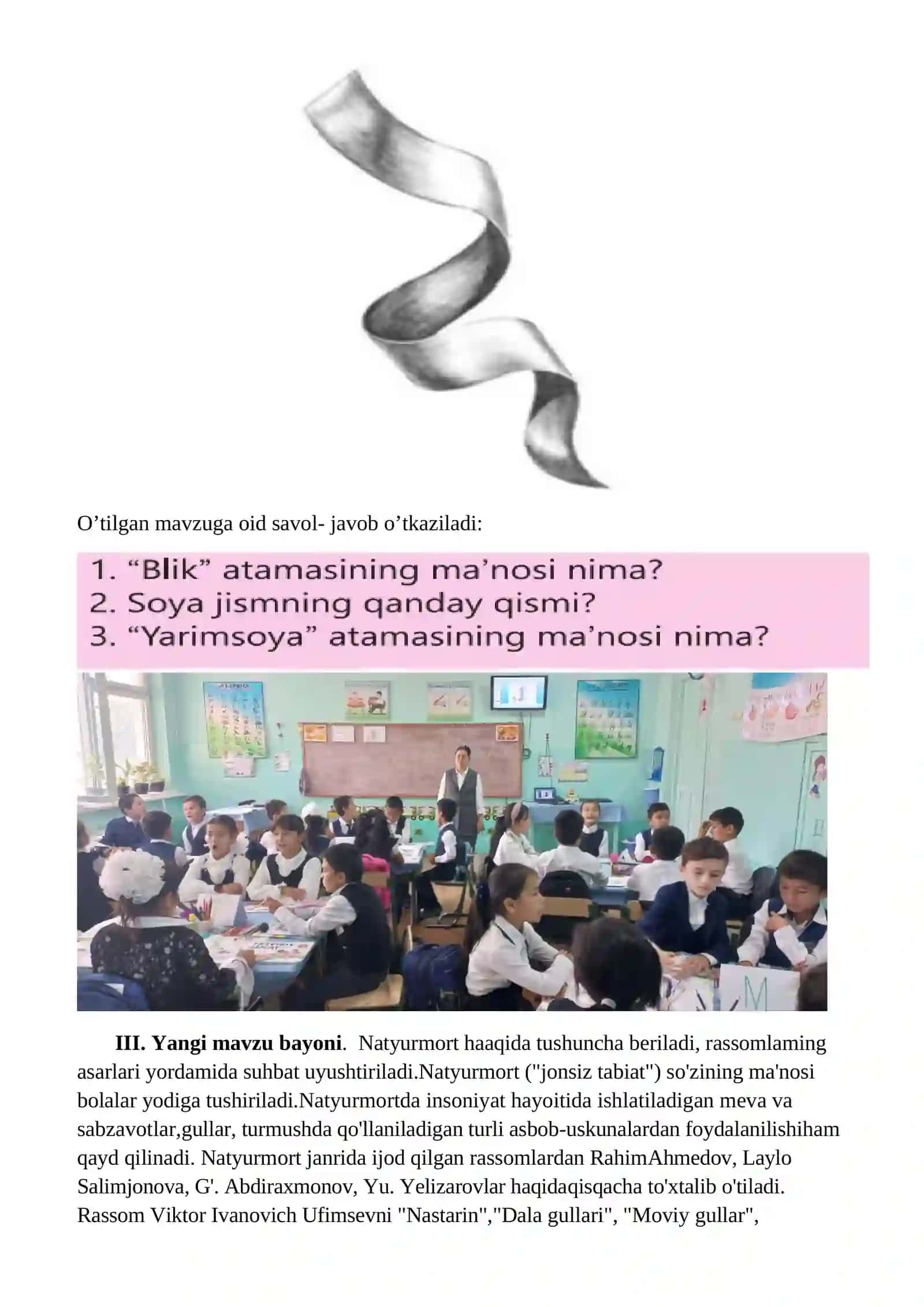 3-sinf Tasviriy san'at 2-3 mevalardan tuzilgan oddiy natyurmort ishlash dars ishlanma 4