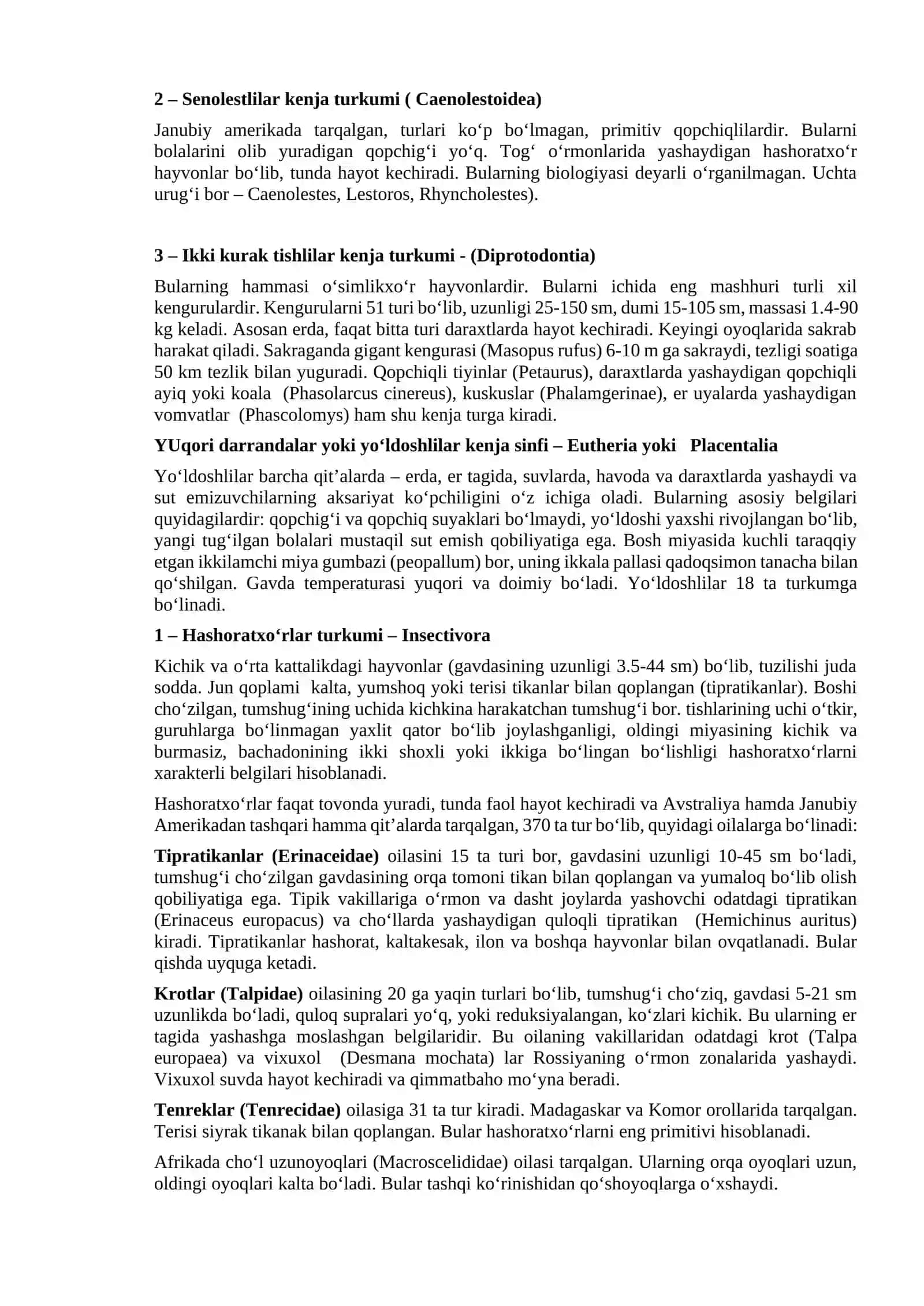 Sut emizuvchilar sinfining umumiy tavsifi va sistematikasi 4