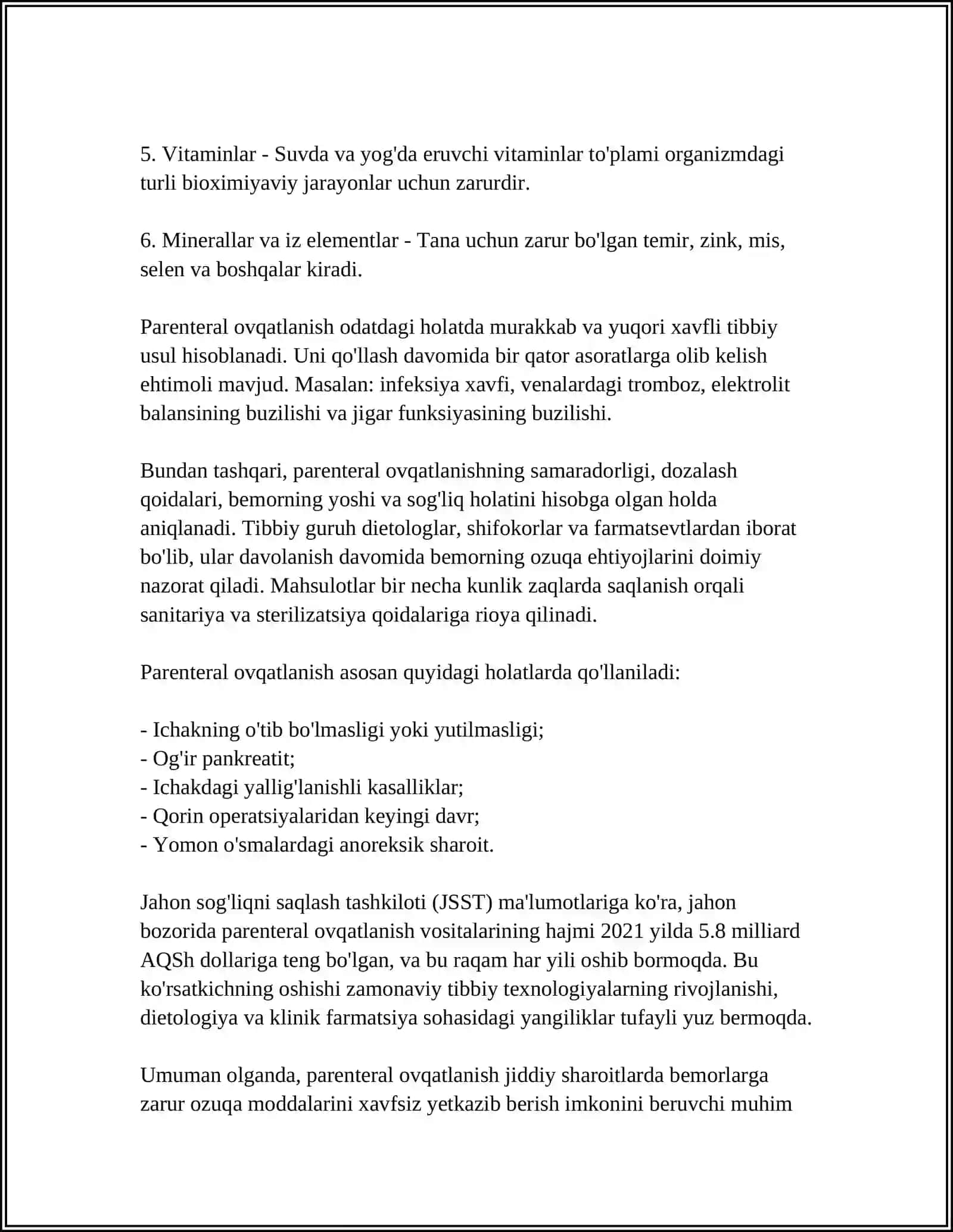Parenteral ovqatlanish va uning klinik ahamiyati 4