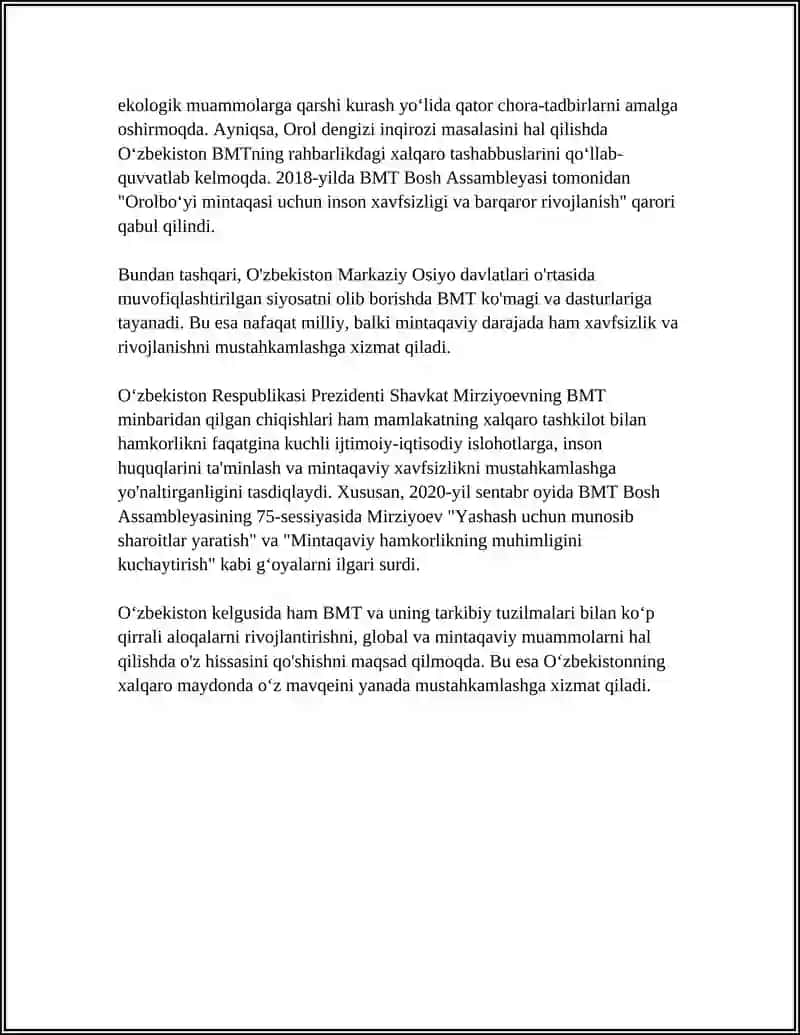 O‘ZBEKISTONNING XALQARO TASHKILOTLAR BILAN HAMKORLIK ALOQALARI 4