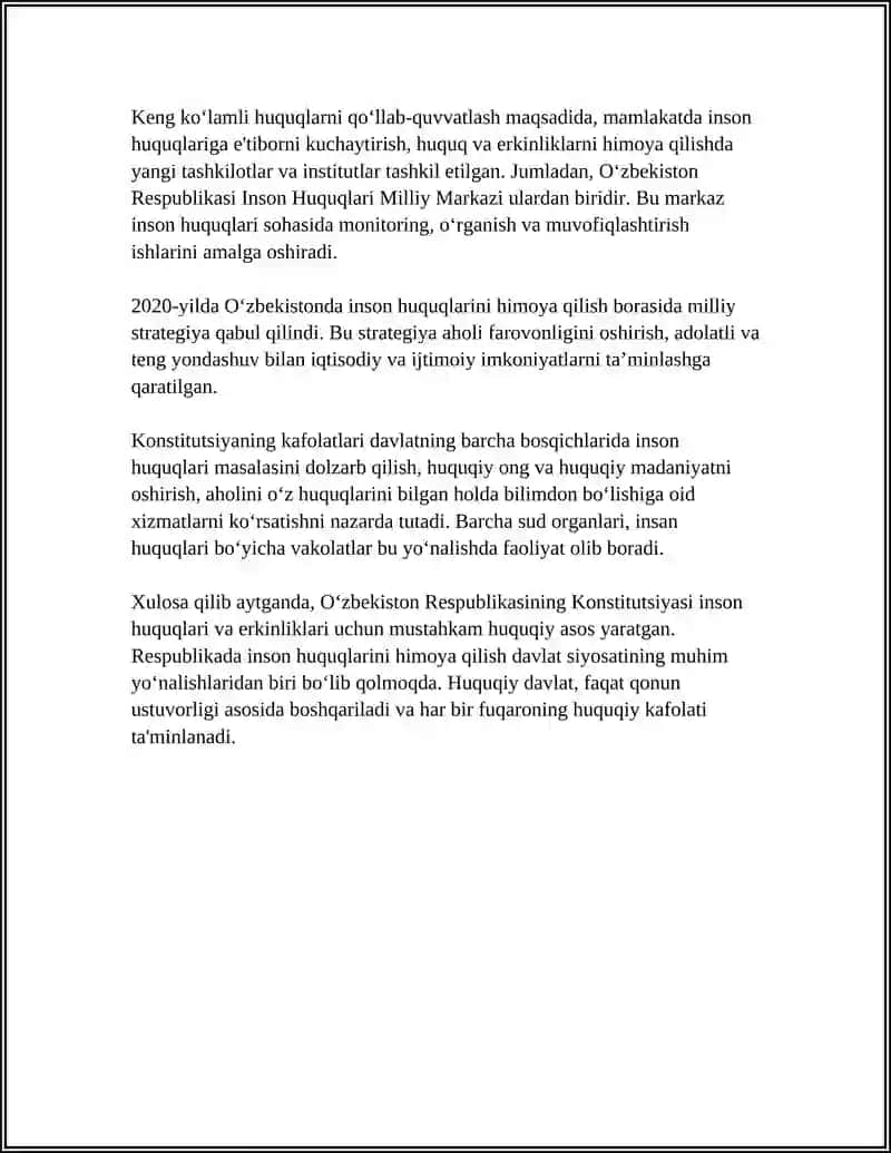 YANGI O'ZBEKISTONDA INSON HAQ-HUQULARI VA ERKINLIKLARI KAFOLATI 4