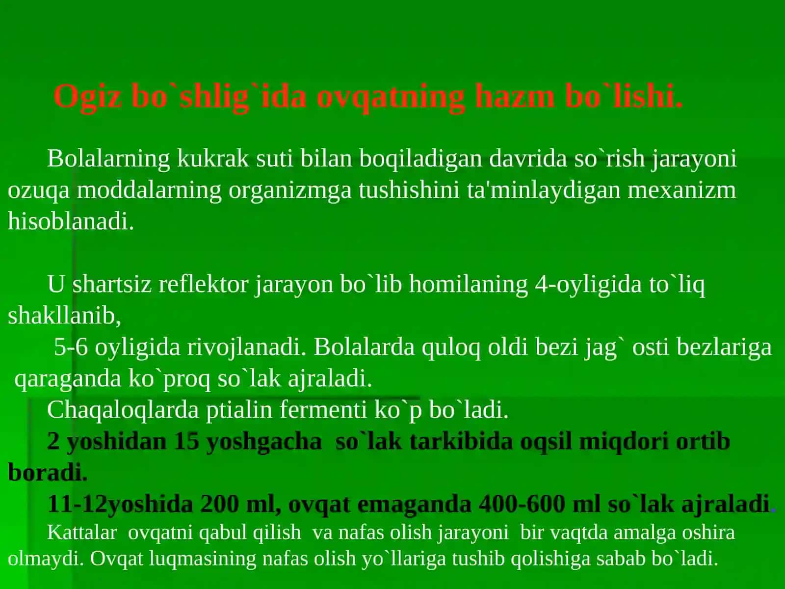 Ovqat hazm qilish tizimining yosh xususiyatlari va ovqatlanishgigiyenasi 4