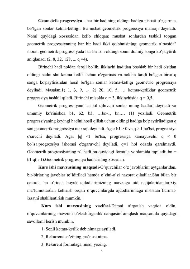 ARIFMETIK VA GEOMETRIK PROGRESSIYANI O'QITISH METODIKASI. 4
