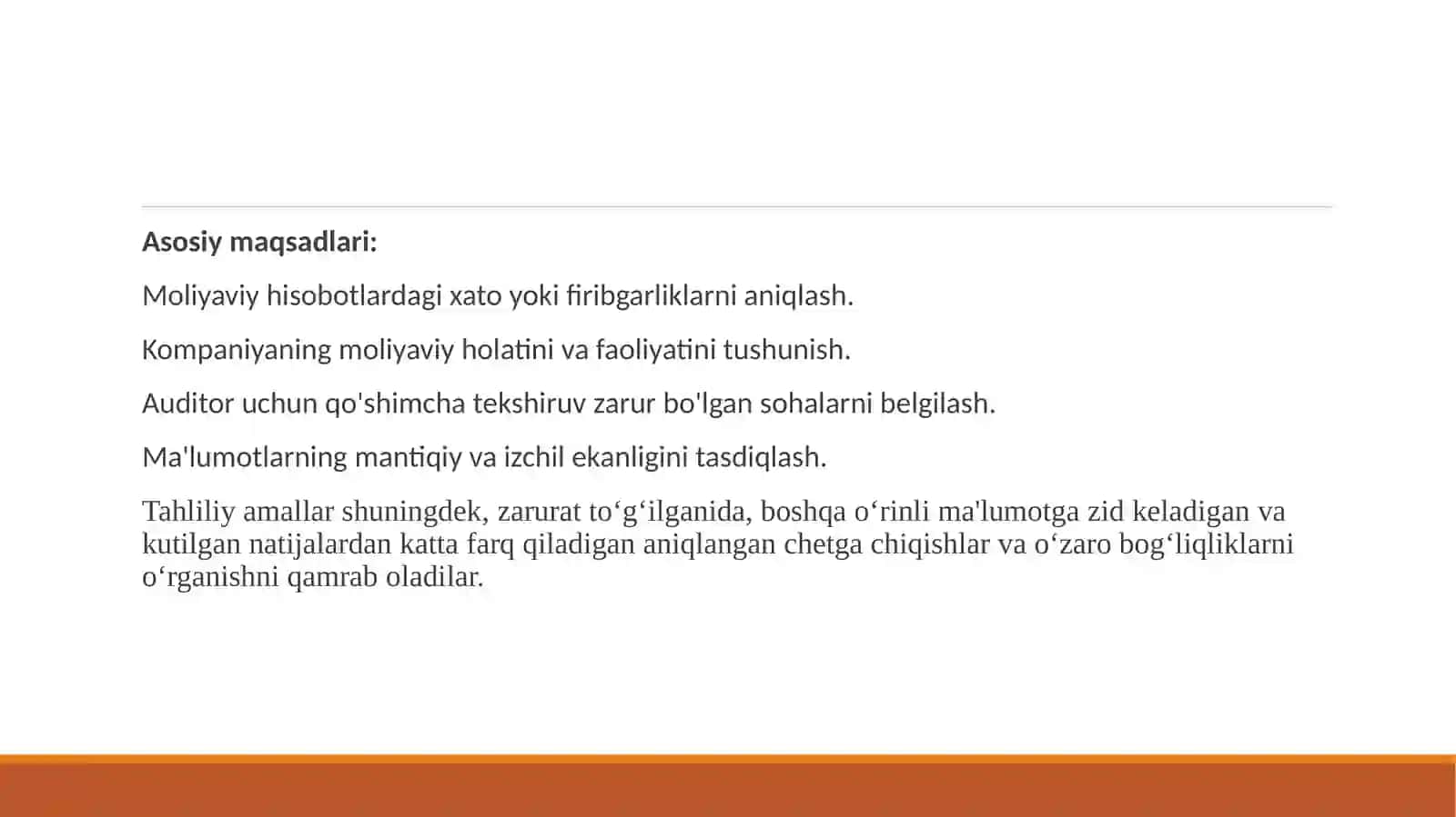Tahliliy amallarni qoʻllash maqsadlari va turlari 4