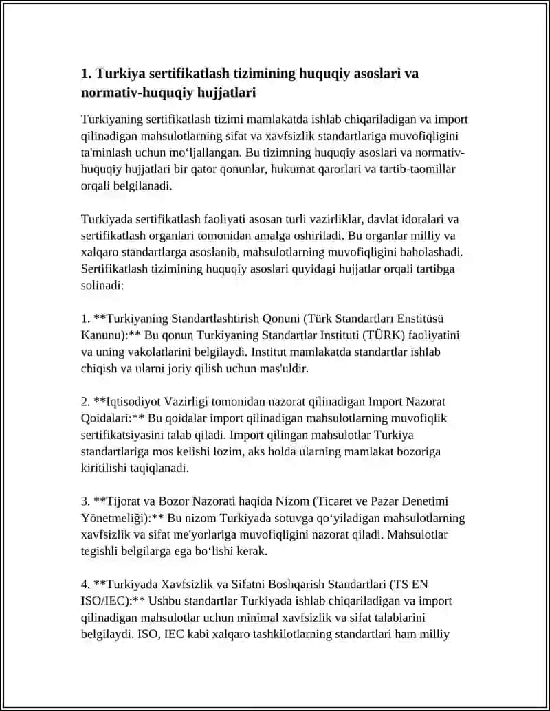 TURKIYA SERTIFIKATLASHTIRISH TIZIMI VA O‘ZBEKISTONGA MOSLIK MASALALARI 4