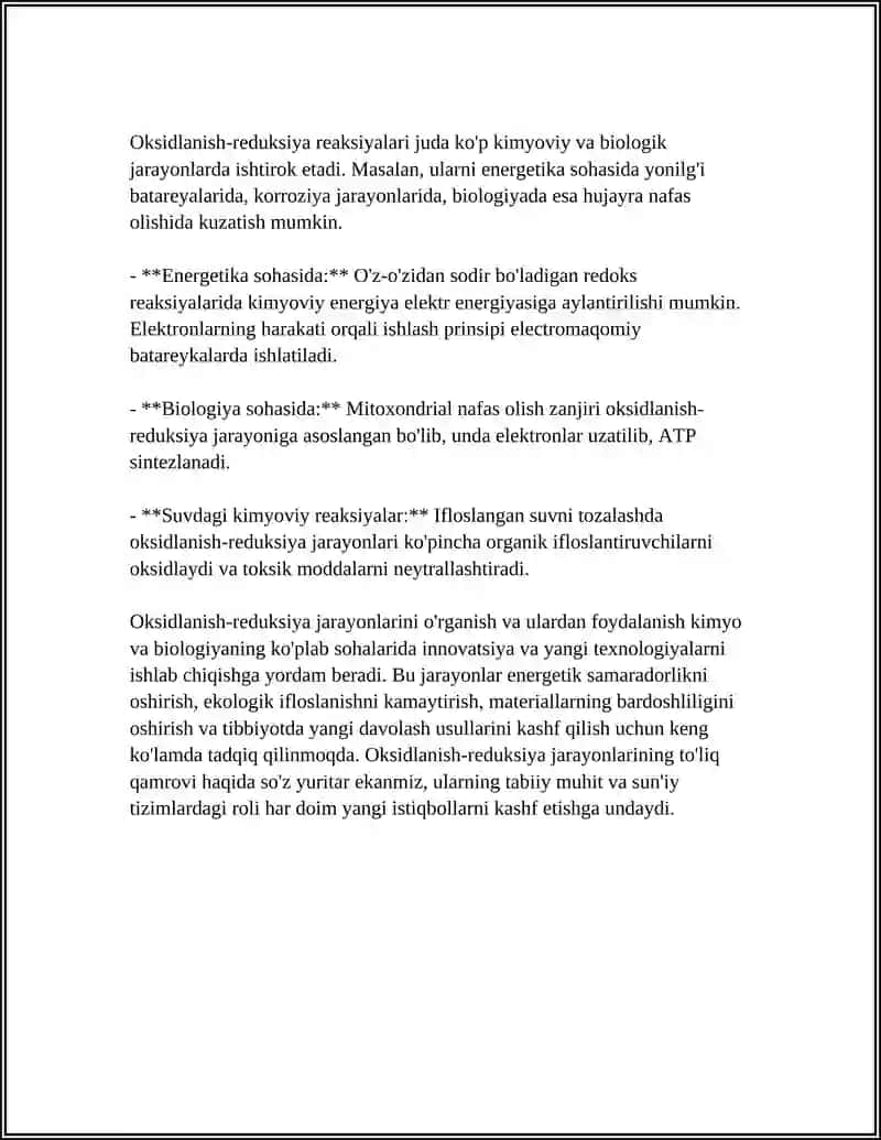 OKSIDLANISH – QAYTARILISHI REAKTSIYALARIDA AHAMIYATI 4
