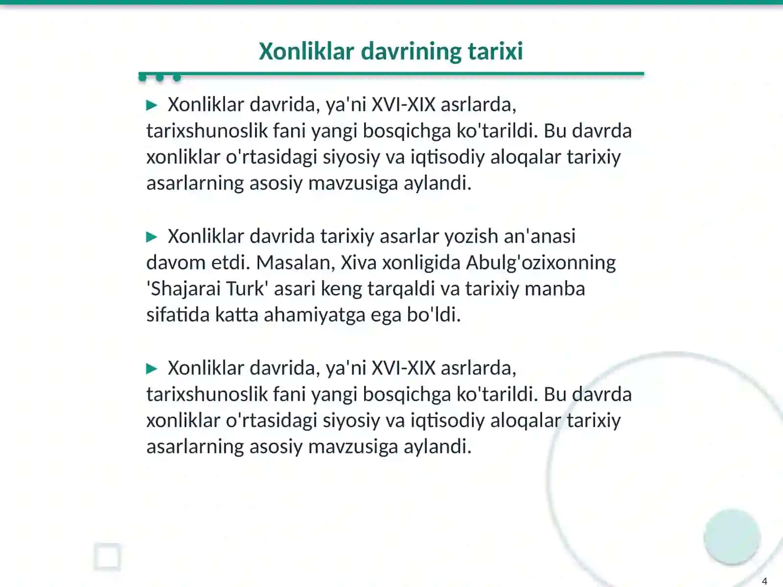 Oʻrta osiyo xonliklarida tarixshunoslik fani 4