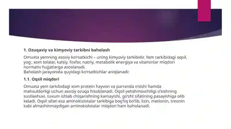 Omuxta yem sifat tavsifini baholash 4