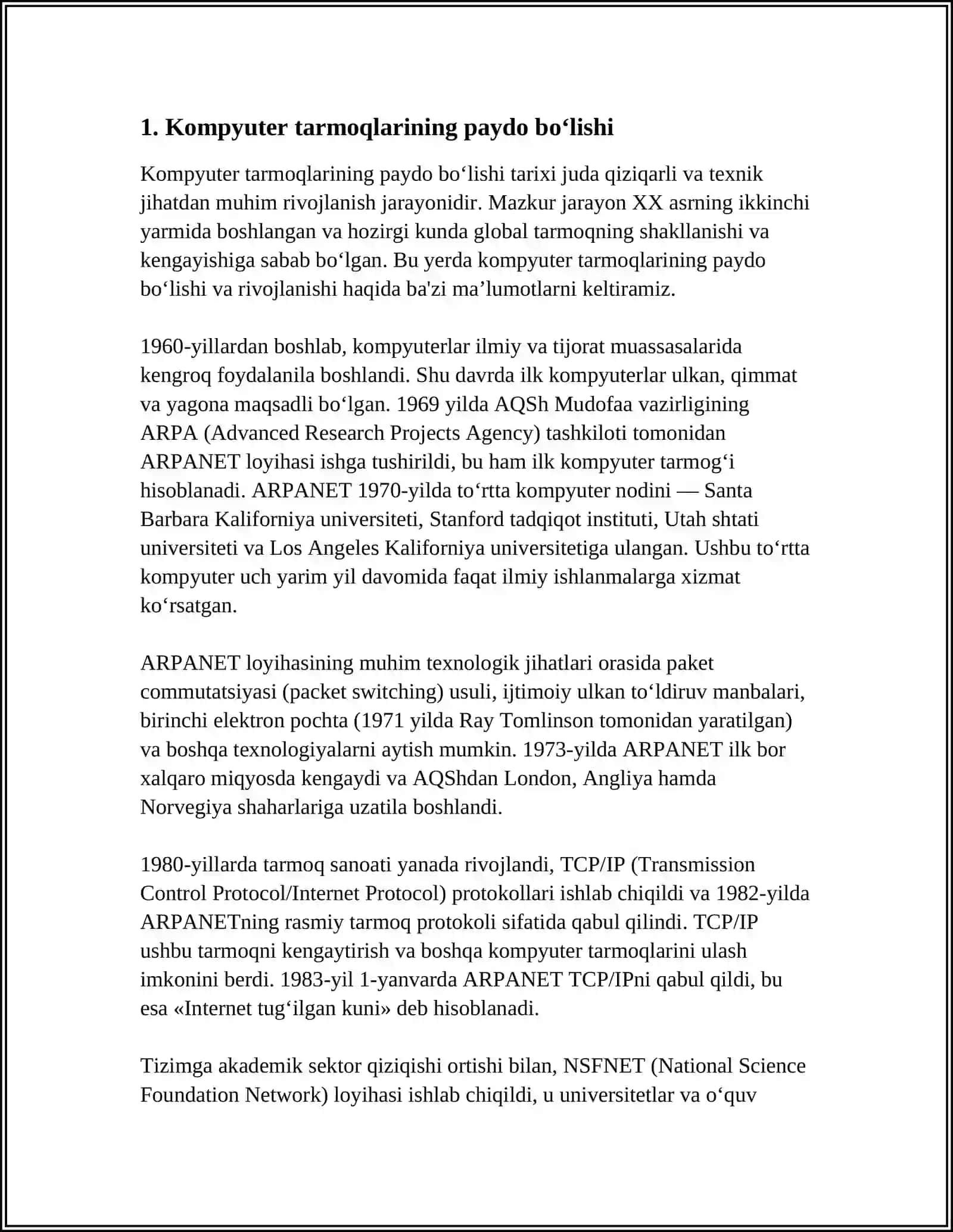 KOMPYUTER TARMOQLARINING RIVOJLANISH EVOLUTSIYASI 4