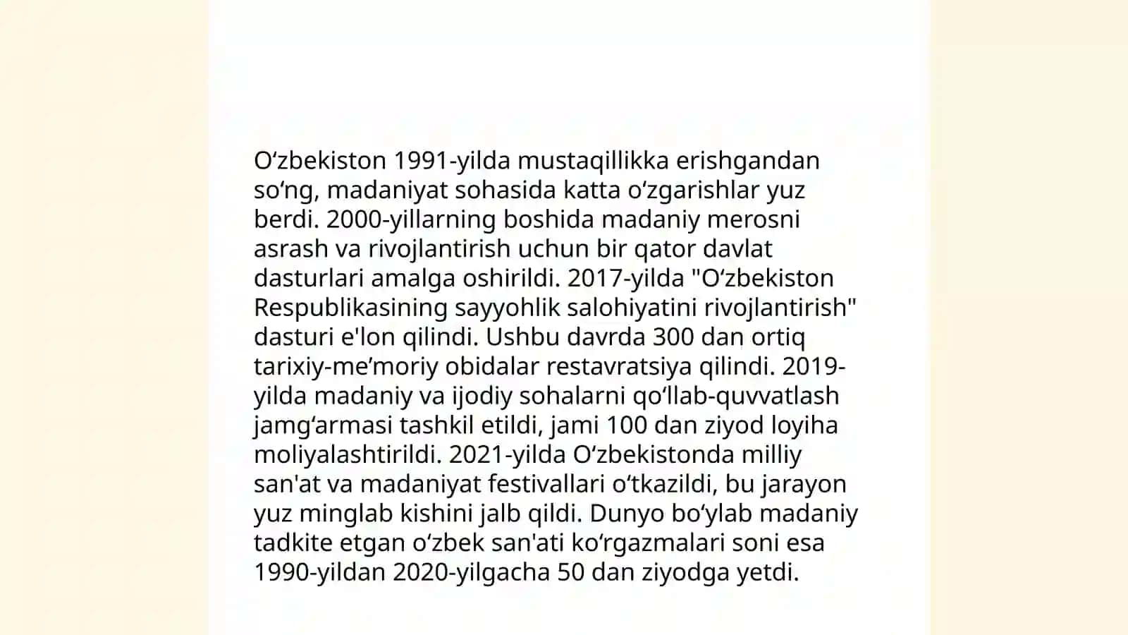 Mustaqillik yillarida Ózbekistonning manaviy VA madaniy taraqqqiyoti 4