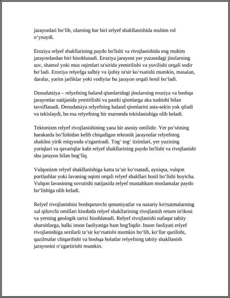 RELYEF RIVOJLANISHINING ASOSIY QONUNIYATLARI HAQIDA REFERAT TAYYORLASH 4