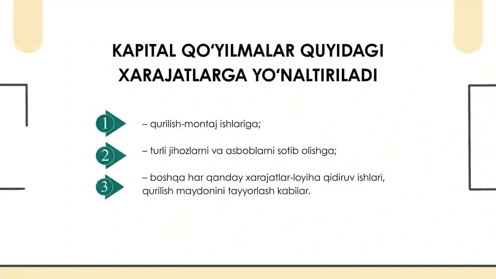 O‘zbekiston sanoatida kapital qo‘yilmalar va ularning asosiy yo‘nalishlari 4