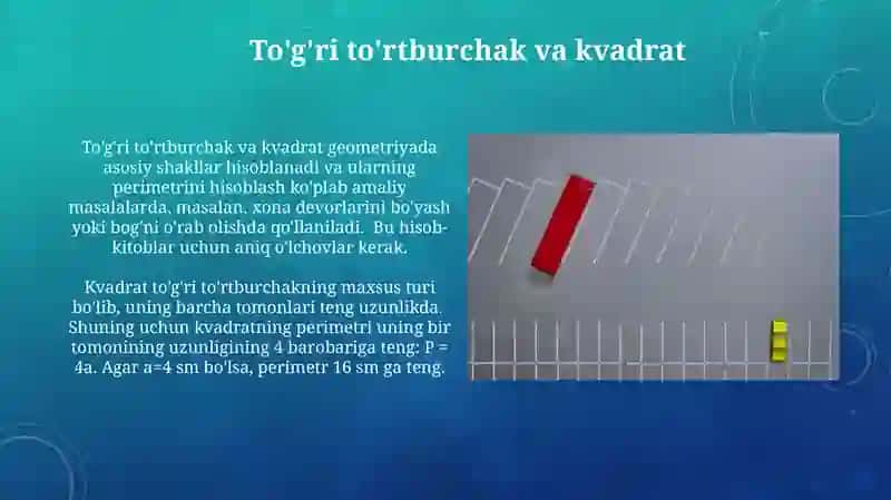 To'g'ri to'rtburchak perimetri 4
