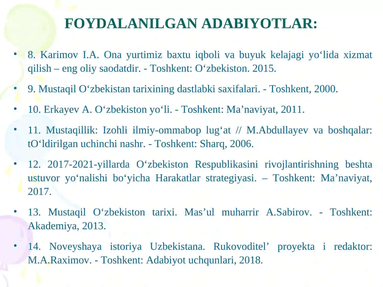 "Oʻzbekistonning eng yangi tarixi"oʻquv fanining predmeti,maqsadi va vazifalari,nazariy-metodologik tamoyillari 4