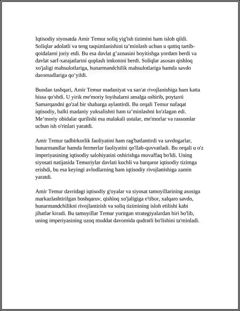 AMIR TEMUR VA TEMURIYLAR DAVRIDAGI IQTISODIY G'OYALAR VA IQTISODIY SIYOSAT 4