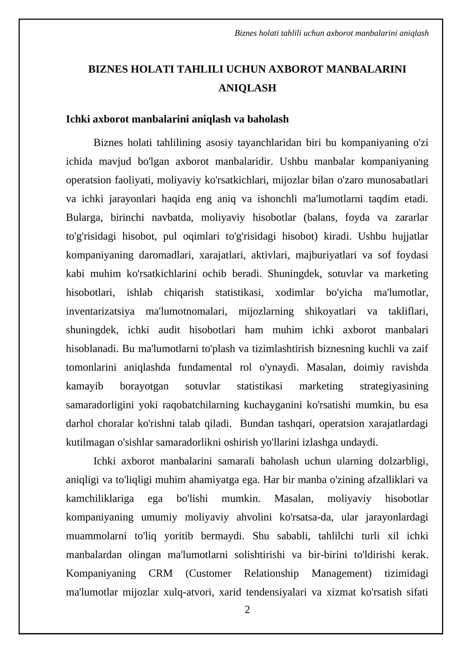 Biznes holati yuzasidan axborot manbalarini izlash va uning tahlili 4