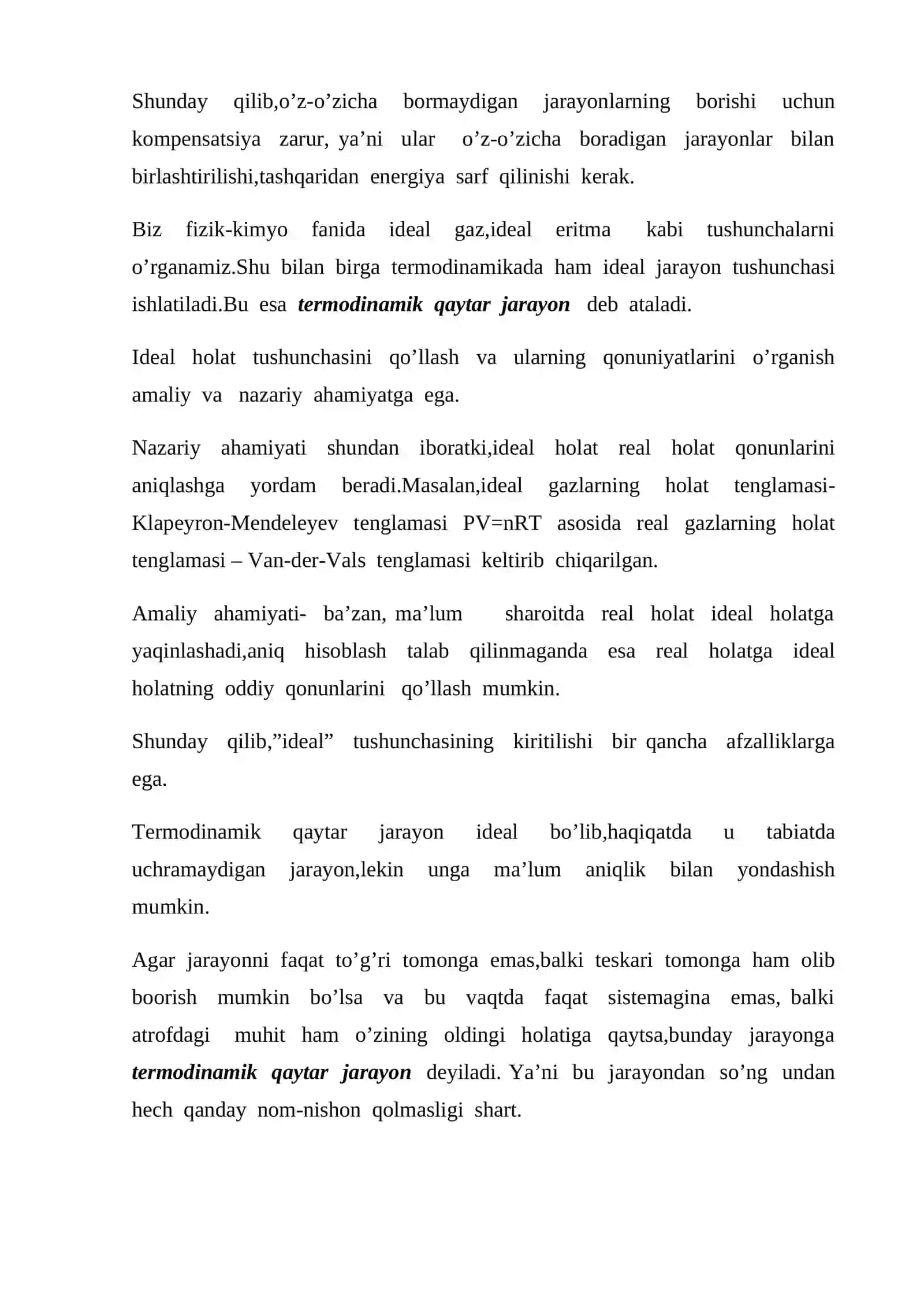 Termodinamik qaytar jarayonlar 4
