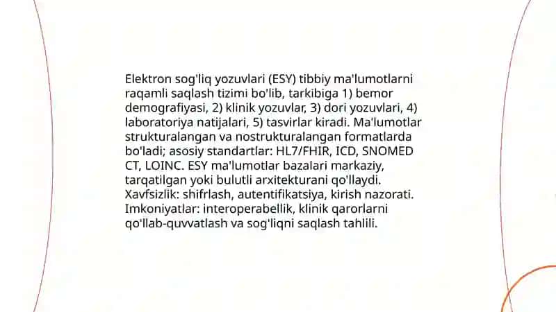 Ma’lumotlar va bilimlar bazasi. Tibbiy bilimlarni ifodalash modellari 4