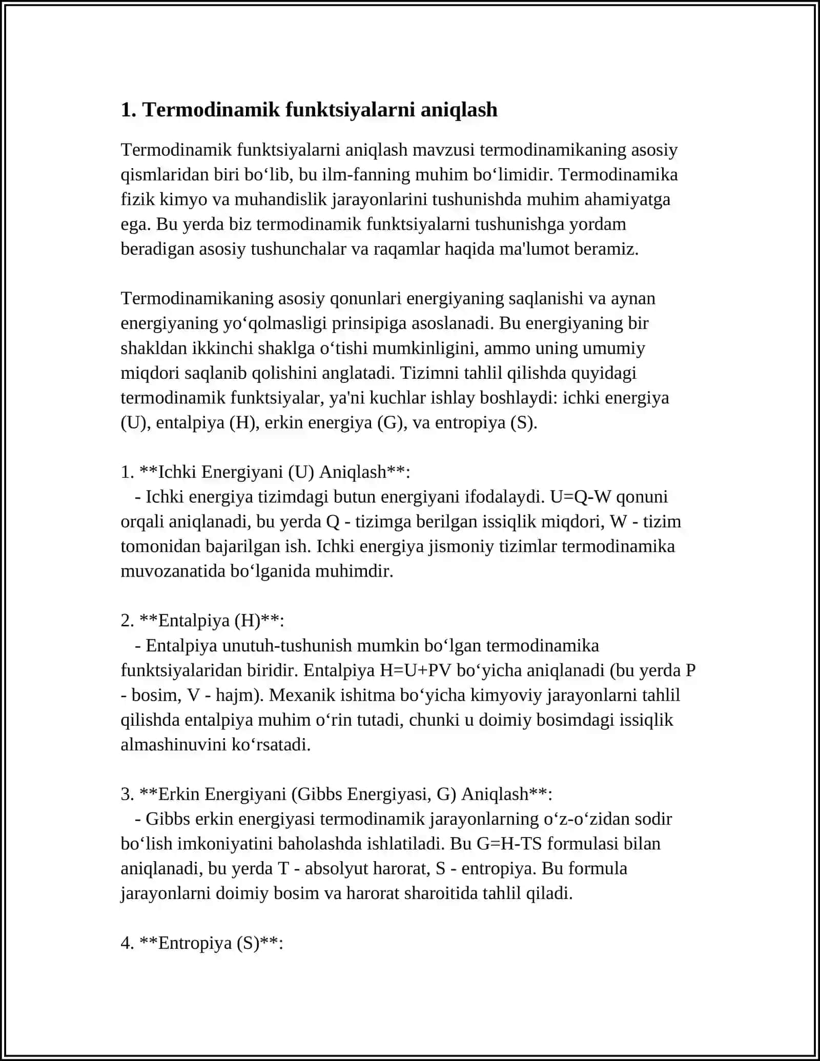 NOMUVOZANAT JARAYONLARI TERMODINAMIKASI VA KIMYOVIY KINETIKA OʻRTASIDAGI MUNOSABATLAR 4