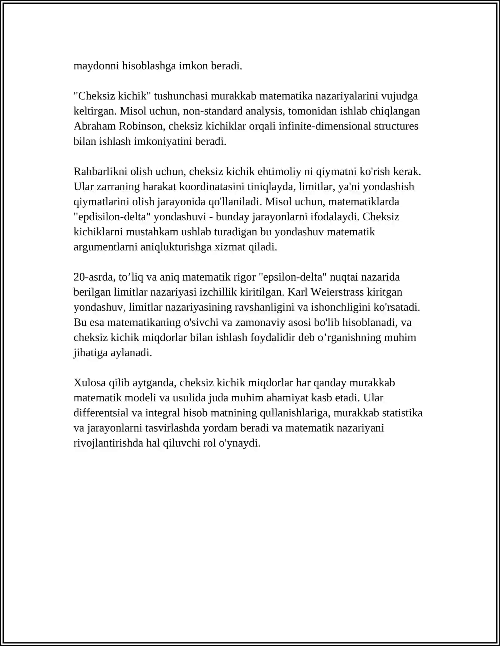 CHEKSIZ KICHIK MIQDORLARNI TAQQOSLASH.EKVIVALENT CHEKSIZ KICHIK MIQDORLAR.LIMITLARNI HISOBLASHDA ULARDAN FOYDALANISH 4