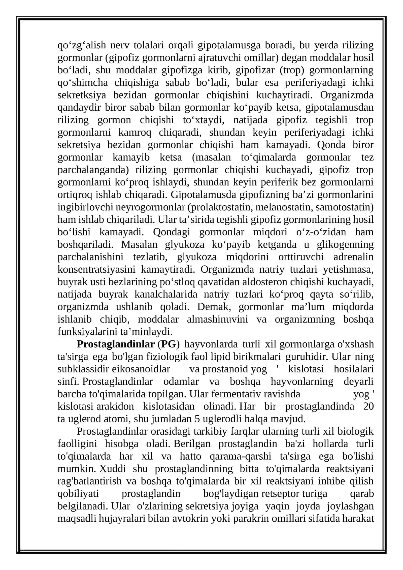 Gormonoidlar.Prostaglandinlar va ularning biologik ahamiyati 4