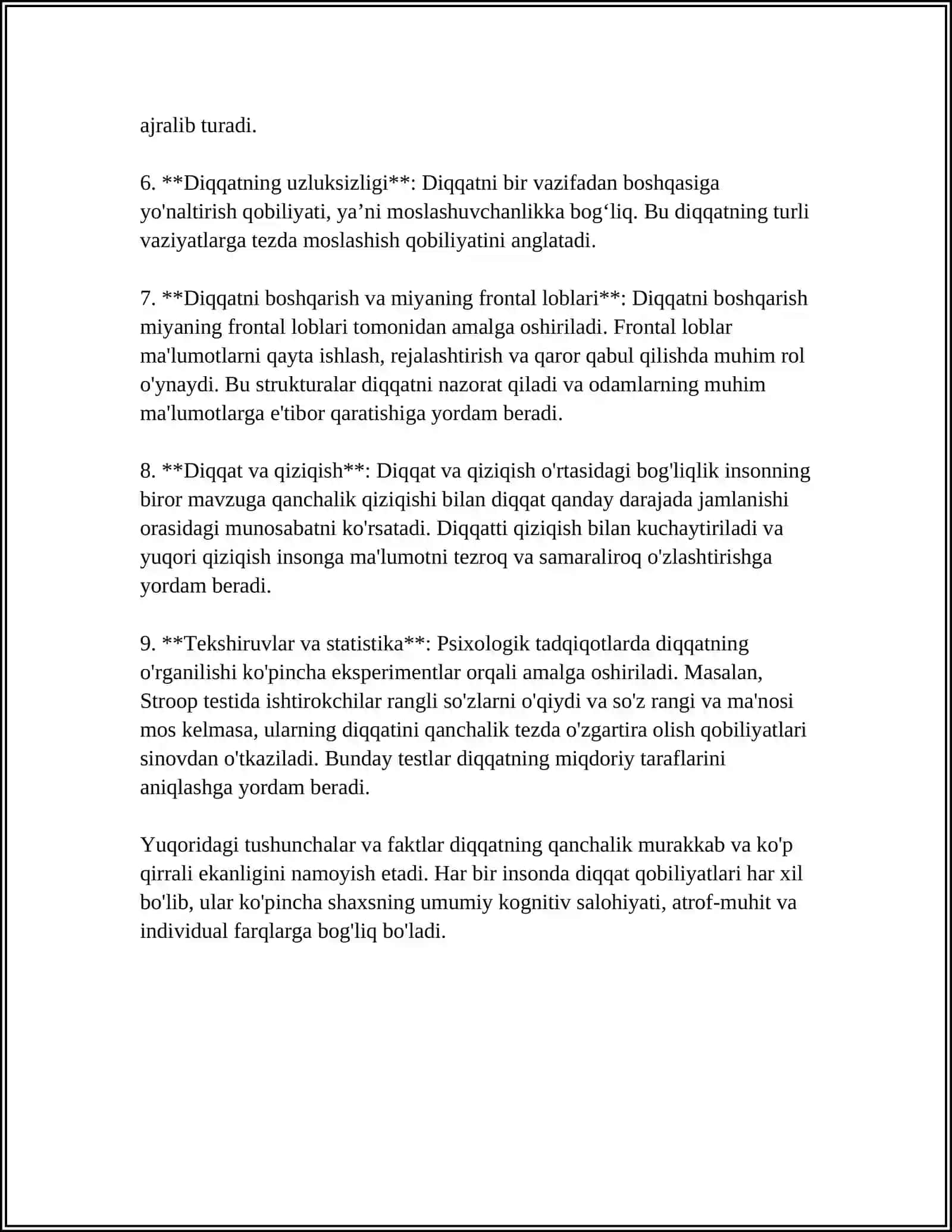 DOBRINNINING DIQQAT HAQIDAGI QARASHLARI. DIQQATNING XUSUSIYATLARI 4