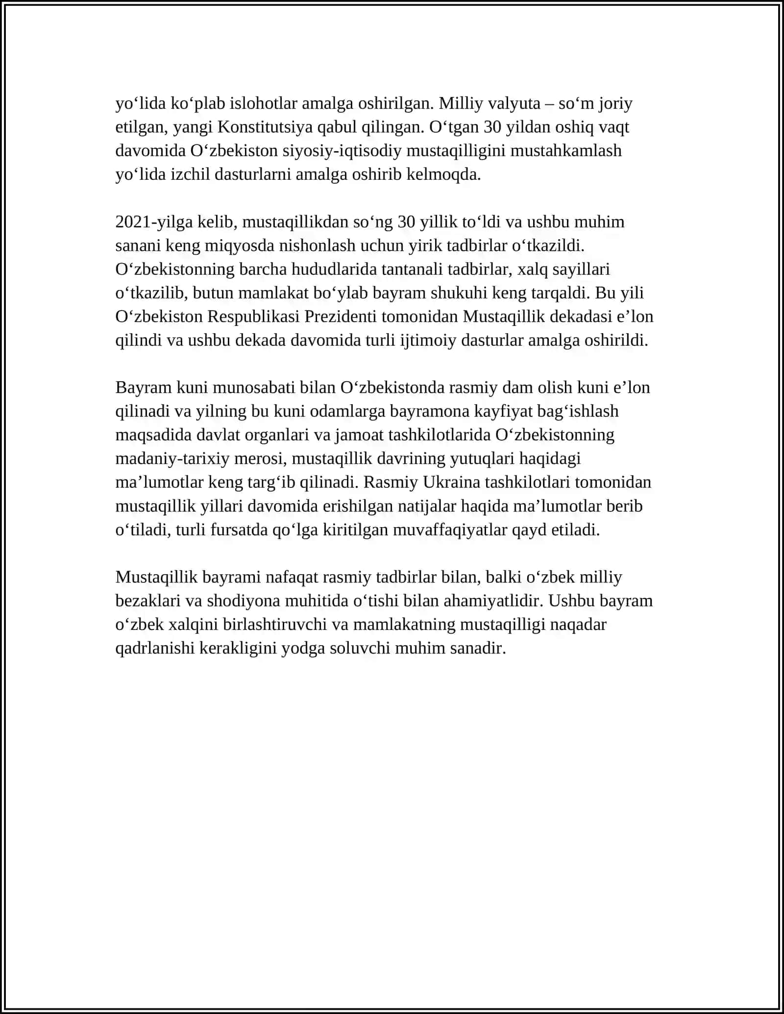 MUSTAQILLIK VA YANGI O'ZBEKISTONDA XALQARO FESTIVALLAR, KO'RIK TANLOVLAR, AN'ANAVIY IJRO, MUSIQA, VA QOSHIQCHILIK SAN'ATI, FALKLOR DASTALARI VA MUZEYLAR RIVOJI 4