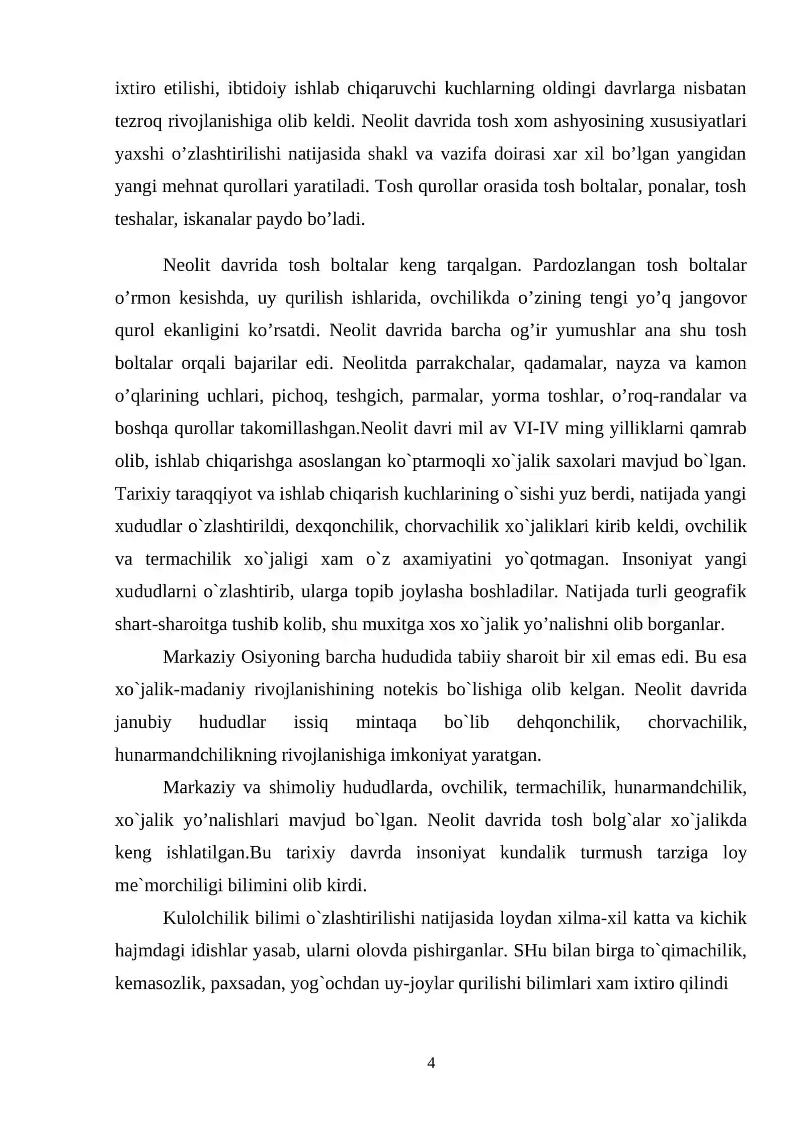 Neolit davrida mehnat qurollari tarkibida o’zgarishlar 4