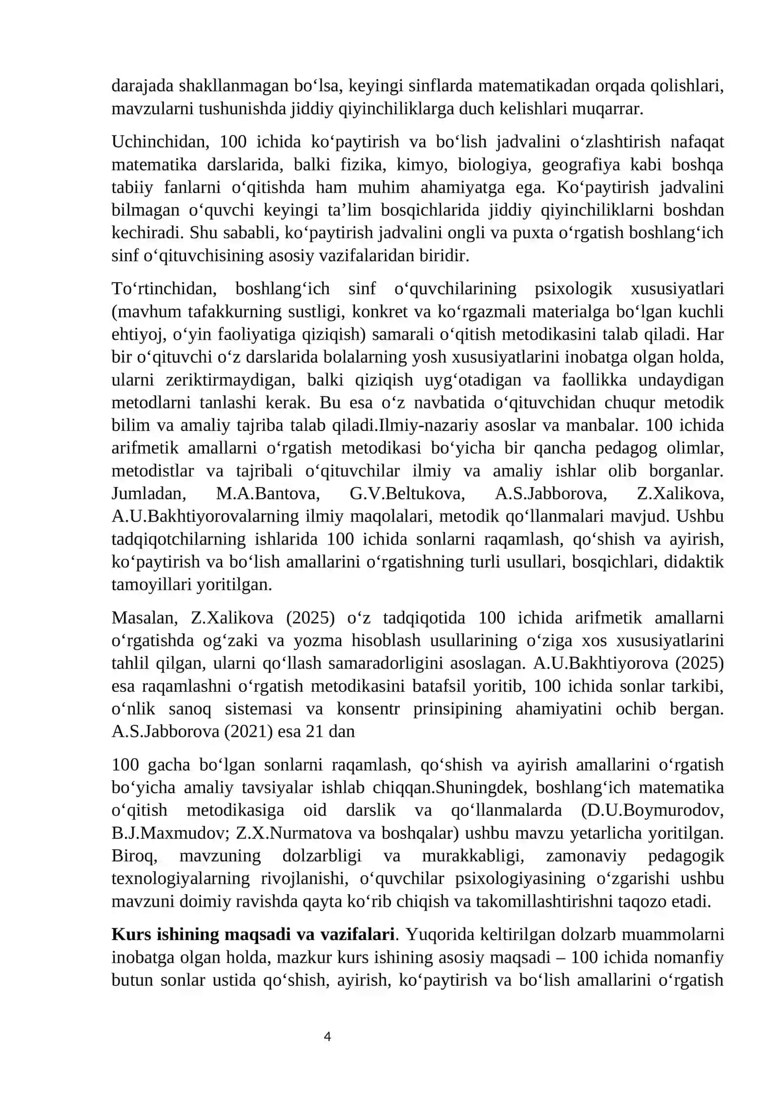 100 ICHIDA NOMANFIY BUTUN SONLAR USTIDA ARIFMETIK AMALLARNI O‘RGATISH MAVZUSIDA YOZGAN KURS ISHI 4