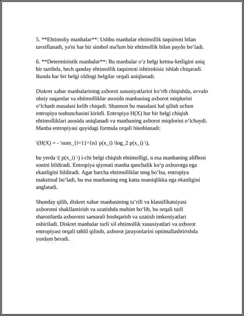 DISKRET XABAR MANBASINING AXBOROTXUSUSIYATLARI 4