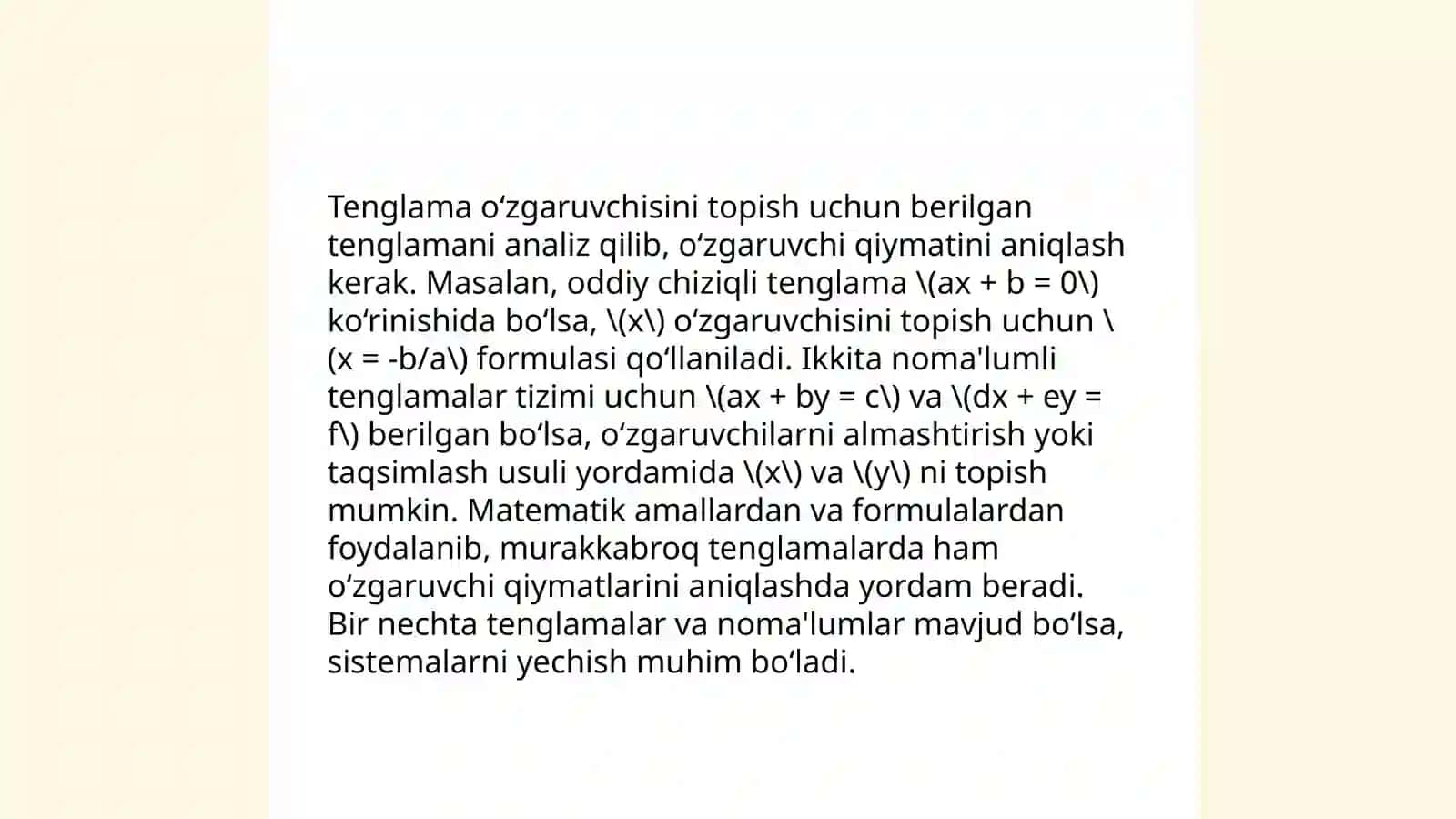 Chiziqli tenglamalarni yechish 4
