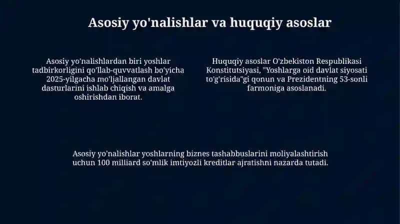 Yoshlarni tadbirkorlikka jalb qilish boʻyicha davlat siyosati 4