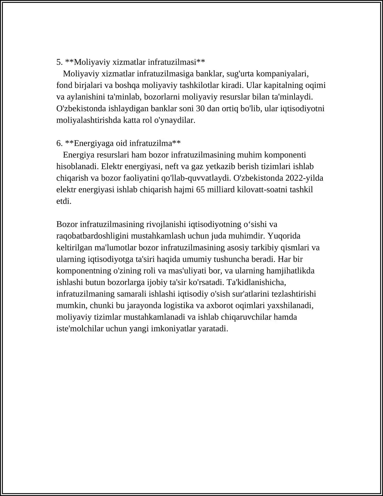 O'ZBEKISTON RESPUBLIKASIDA BOZOR INFRATUZILMASINING SHAKLLANISHI. RESPUBLIKA IQTISODIYOTIDAGI TARKIBIY O'ZGARISHLAR 4