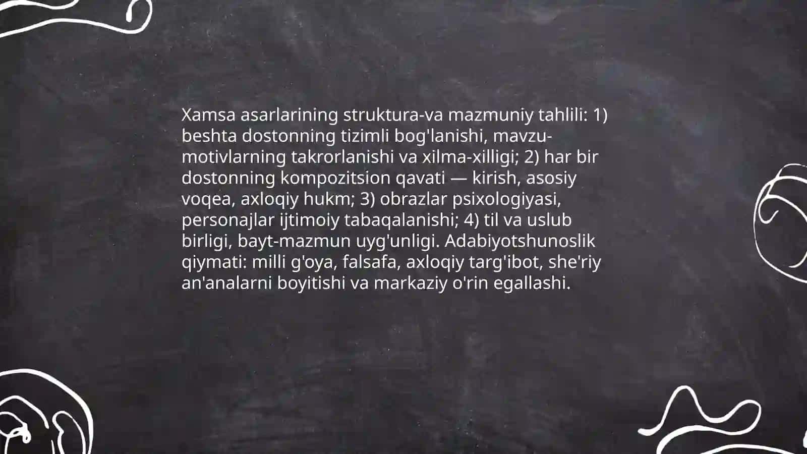 Alisher Navoiy ijodining adabiyotshunoslik dagi o'rni va tadqiqotlarni o'rganish, tahliliy taqdimot tayyorlash 4
