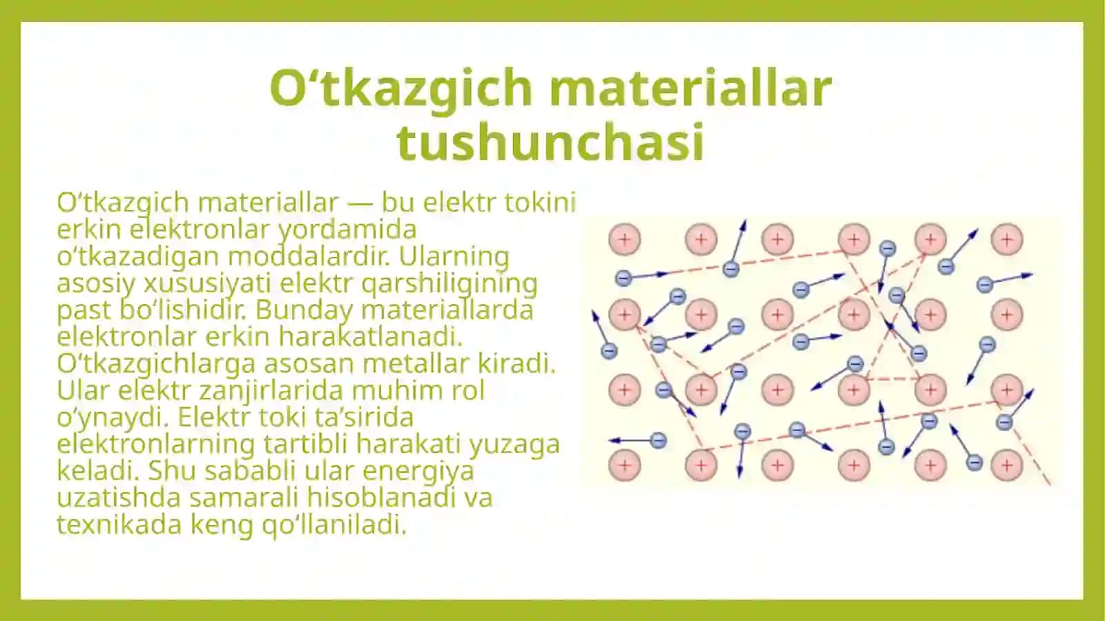 O‘tkazgich materiallar va ularning turlarini o‘rganish (o‘rganilayotgan materiallarning barcha xossalari keltiriladi) 4