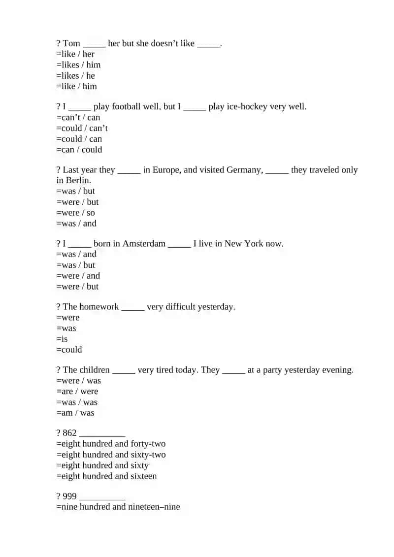 English Language Practice Questions 4