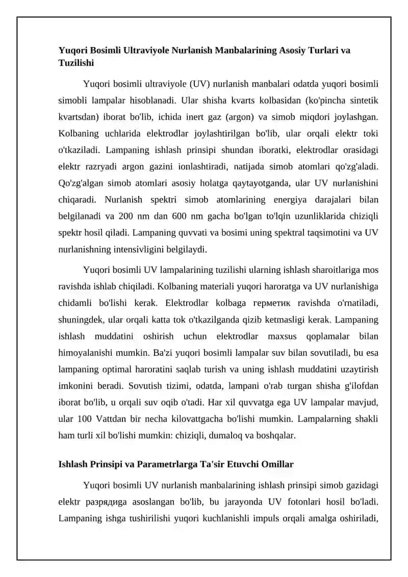 Yuqori bosimli ultrabinafsha nurlanish manbalari 4