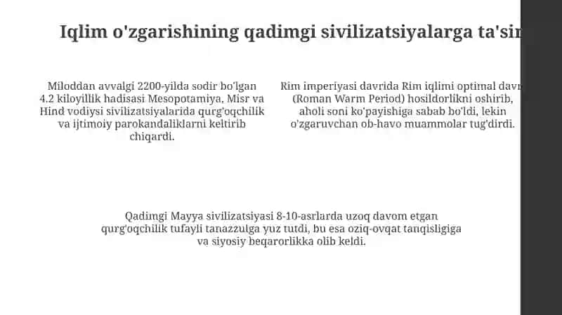 Ekologik omillar oʻzgarishining madaniy taraqqiyotiga ta'siri 4
