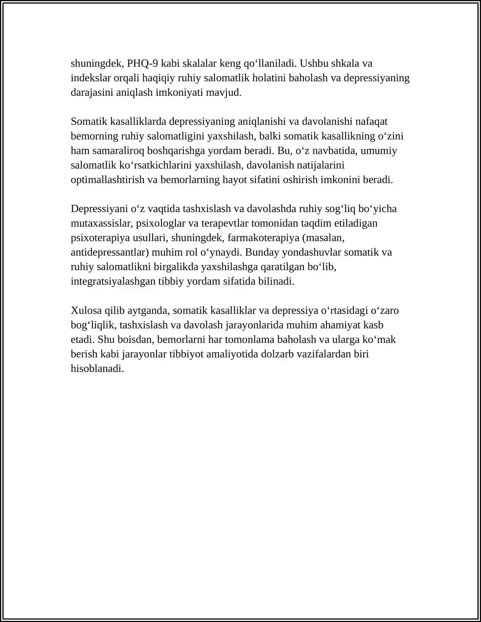 SAMATIK KASALLIKLARDA KUZATILADIGAN RUHIY OʻZGARISHLAR VA BEMORLARNI DAVOLASH TADBIRILARI 4