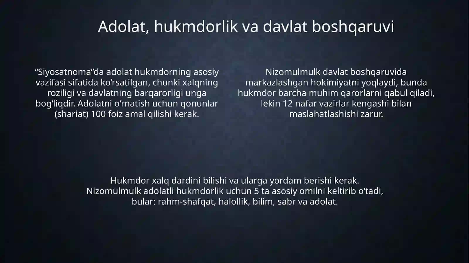 Nizomulmulkning,,Siyosatnoma" asardagi hikoyatlar tahlili 4