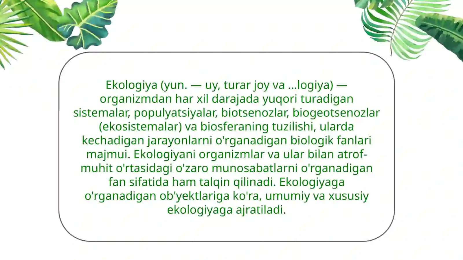 Umumiy ekologiya fanidan slayd namoyishi 4