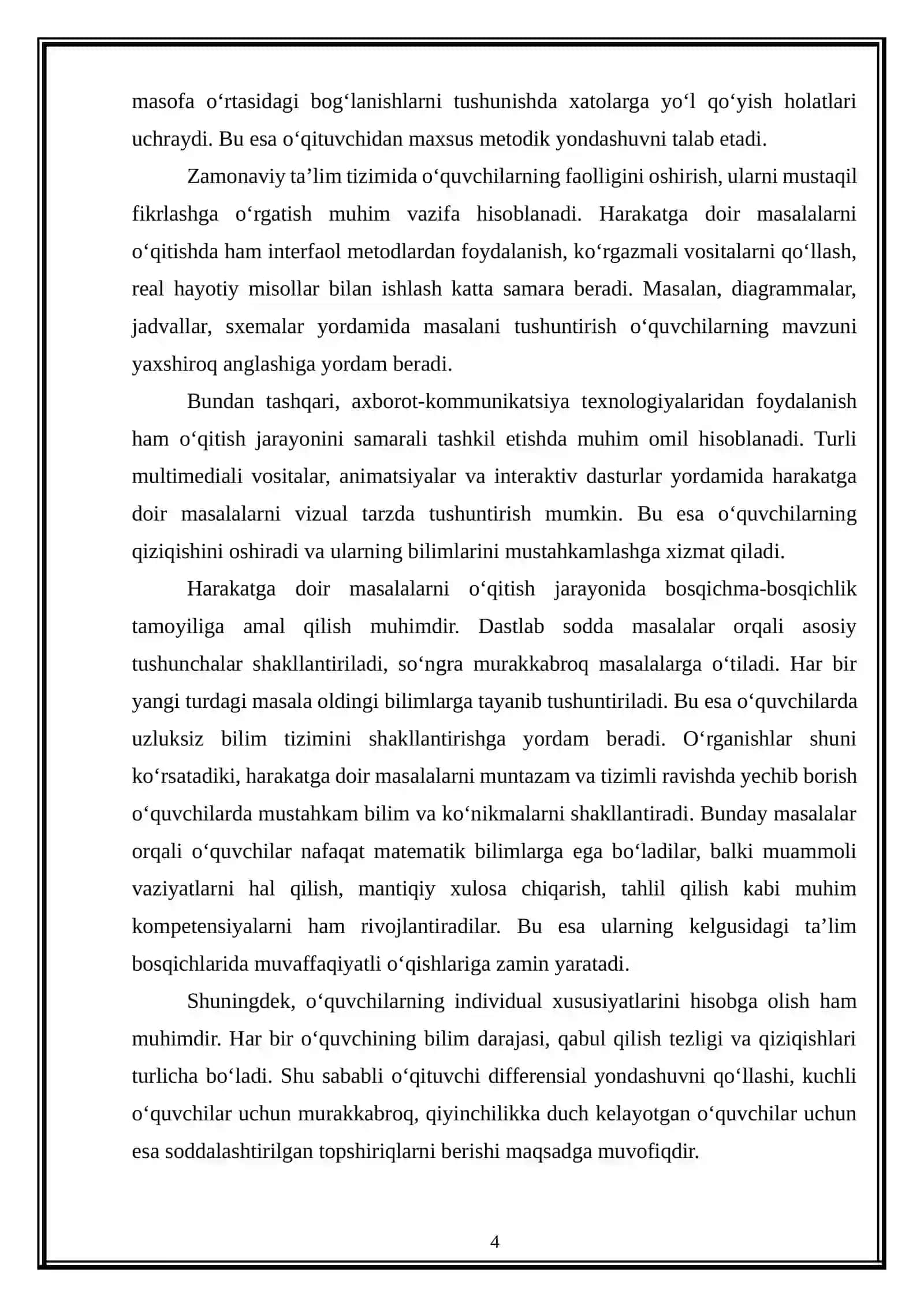 4-sinfda harakatga doir masalalarni yechishga o‘rgatish 4