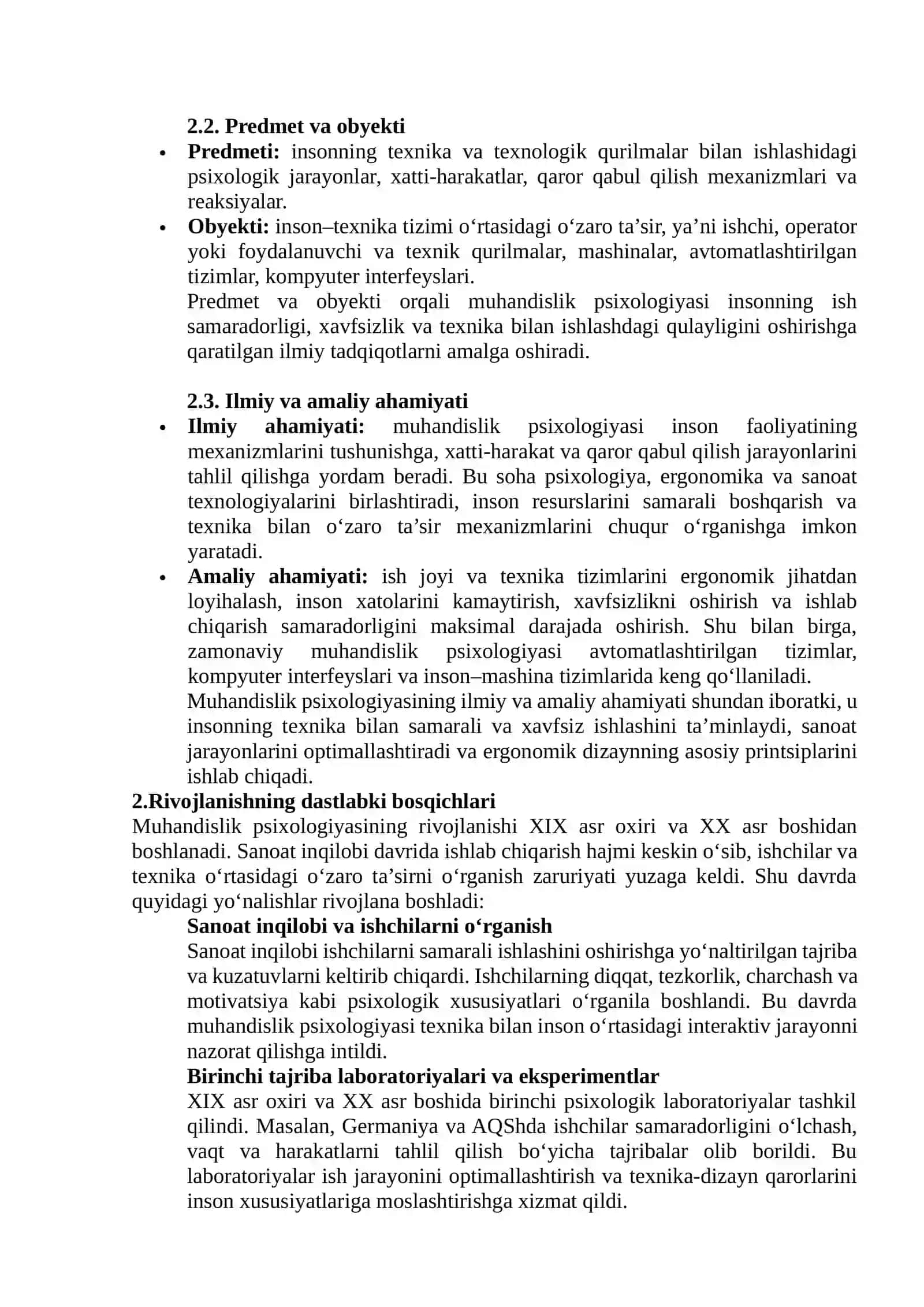 Muhandislik psixologiyasining rivojlanish tarixi 4