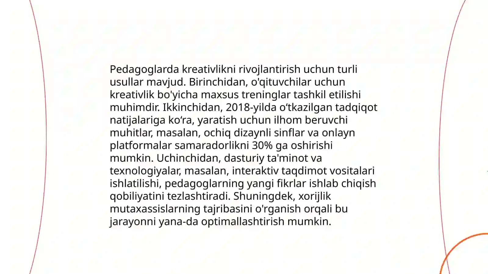 Ma'naviy-ma'rifiy tadbirlarni tashkil etishda pedagoglarda kreativlik sifatlarining namoyon bo'lishi 4